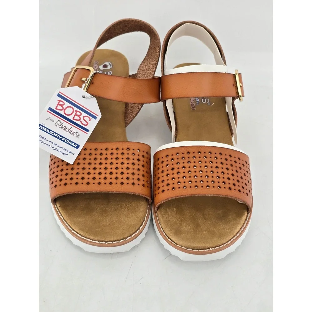 Skechers Bobs Desert Kiss Sandals Womens 9.5 Luggage Brown Perforated -New